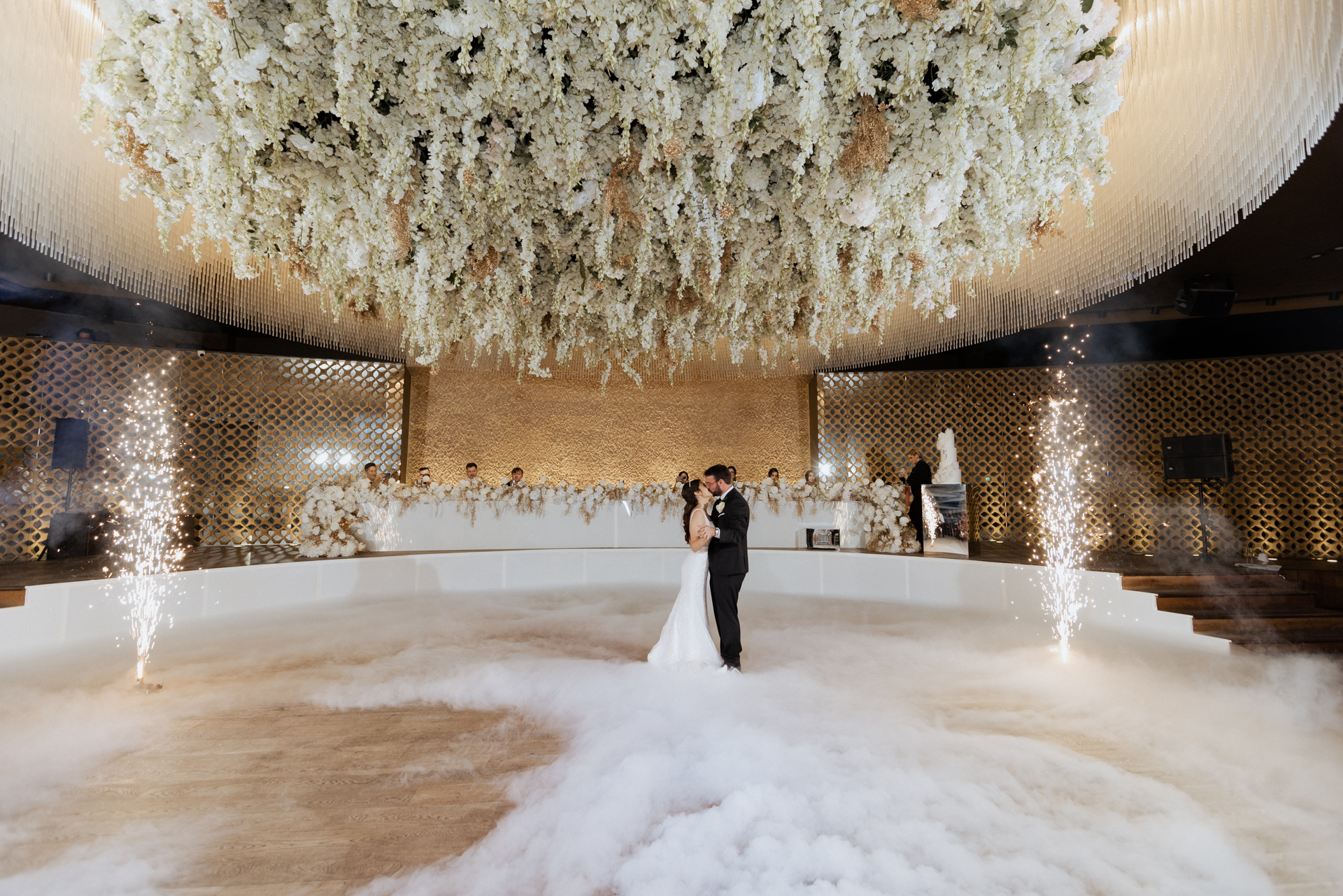 Elegant venue wedding portrait