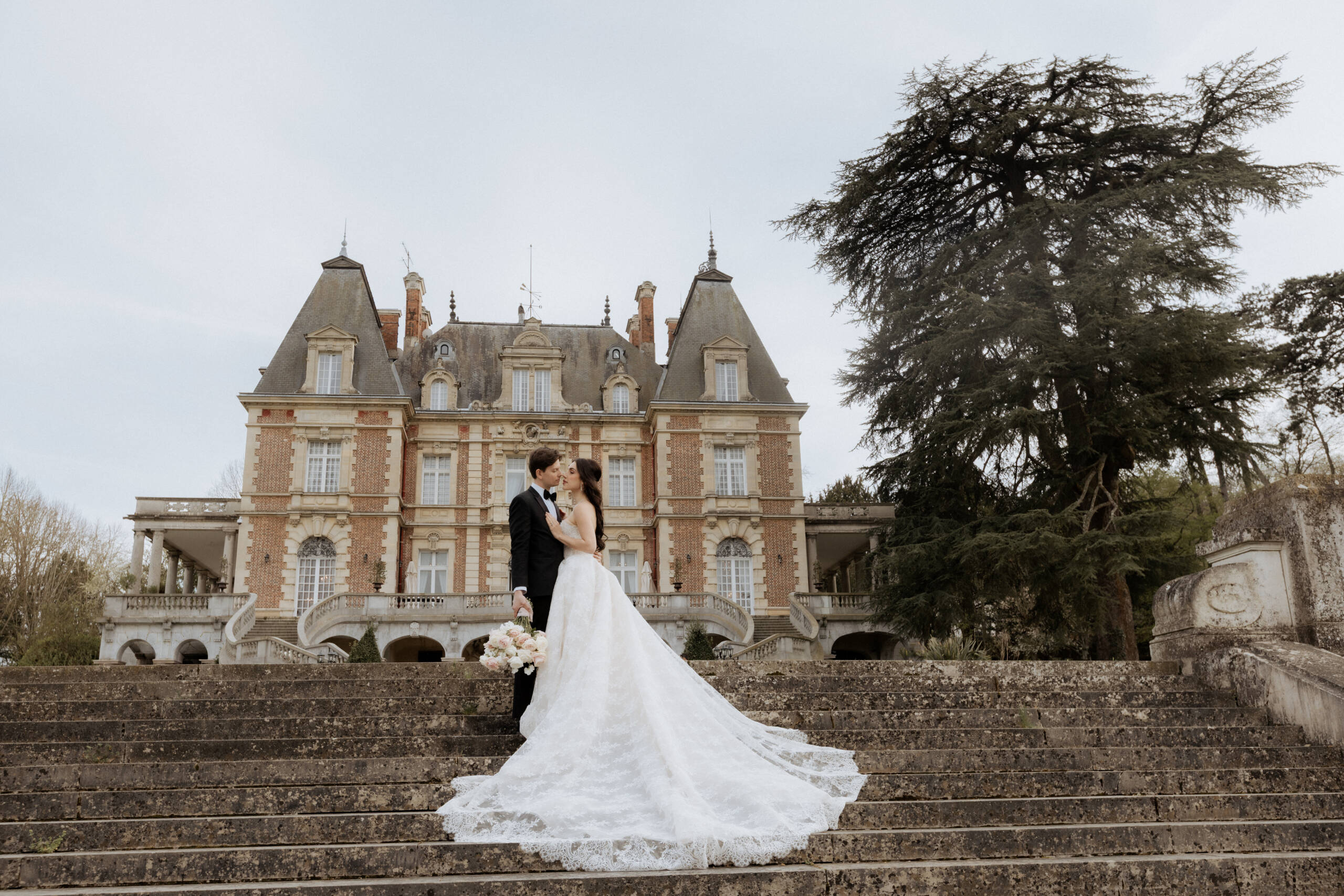 Bride and groom at a garden estate